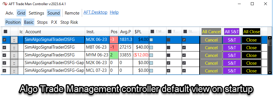 AFT Algo Trade Manager Controller Default View