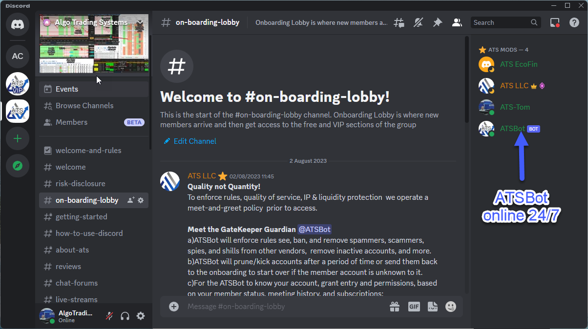 ATS Discord Trading Group ATSBot gatekeeper Algo Futures Trader