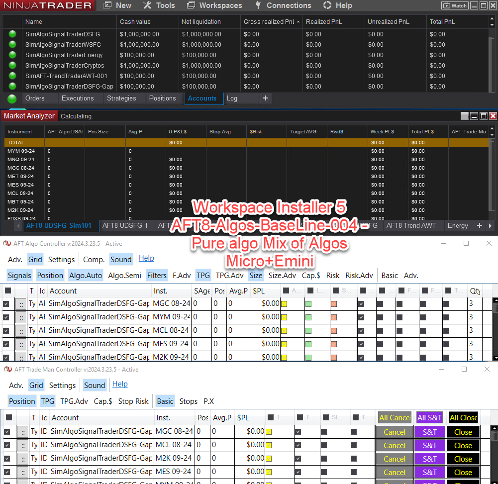 aft fully automated turnkey workspace AFT8-Algos-BaseLine-004 Pure algo Mix of Algos micro and emini futures