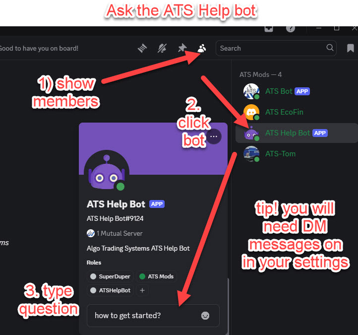 ATS Help Bot Direct Messaging in Discord Group